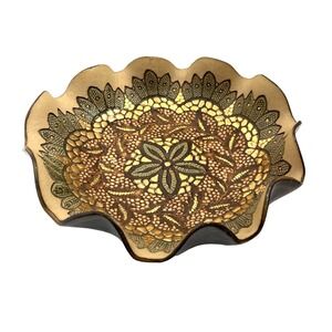 Vintage Wedge Pottery Scalloped Edge Bowl Handcrafted Ceramic 1982 Brandon FL